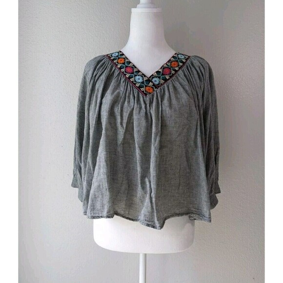 Eri + Ali Gray Embroidered Collar Boxy Top Women's Small - Picture 2 of 10